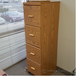 Oak Veneer 4 Drawer Vertical Letter File Cabinet, Locking Oak Veneer 4 Drawer Vertical Letter File Cabinet, Locking